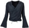 GURU SHOP Wickelshirt, Yogashirt, Langarmshirt mit Trompetenärmeln - Schwarz, Damen, Baumwolle, Size:M