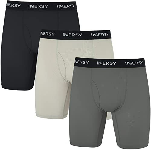 INNERSY Mens Boxer Shorts Fly Fronts Trunks Underwear Anti Chafing Long Leg Underpants Multipack 3 (M, Black/Dark Grey/Pale Grey)
