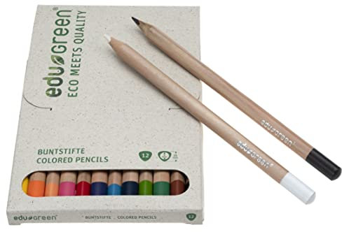 eduGREEN® – 13-farbiges Buntstifte-Set mit 5mm Qualitätsmine in Graskarton-Schachtel plus Graphit-Zeichenstift. Holz aus zertifiziertem Anbau, wasserlöslicher Lack und biologisch abbaubare Prägefolie