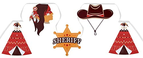 ZauberDeko Wimpel Girlande Cowboy & Indianer Banderole Partydeko Mottoparty Bunt 6m lang