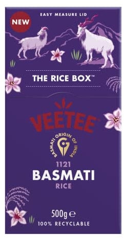 VEETEE 1121 Basmati Rice Box for Dry Rice Cooking, Low Sodium, Wheat-Free, No Artificial Colours, Flavours or Preservatives, 500 g (Pack of 6)