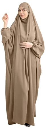 Muslimische einfarbige lose einteilige Gebetskleid volle Abdeckung mit Kapuze islamischer Abaya Kaftan mit Hijab konservative Kleidung Gebetskleid Ramadan, khaki, Einheitsgröße