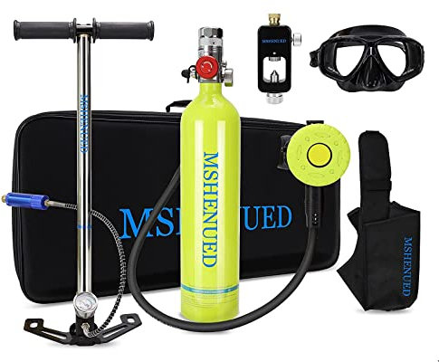 MSHENUED Tauchflaschen-Set, Tauchflaschen-Sauerstoff, 1-Liter-Mini-Tauchflasche, tragbares Tauch-Sauerstoffflaschen, Mit Pumpe Atem Unterwasser-Gerät (132 Breathe Times) Dive Ausstattungspakete,1L
