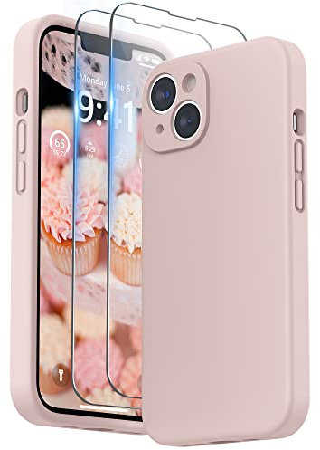 SURPHY Cover per iPhone 14 Plus 6.7''con Vetro Temperato, Custodia in Silicone per iPhone 14 Plus Antiurto Case con Protezione per Ogni Lente per iPhone 14 Plus 2022, Rosa sabbia