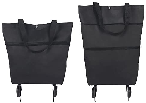 Ruspela Collapsible Shopping Trolley Bag Folding Shopping Cart with Wheels Resuable Grocery Bag for Shopping, Super Markets, Trips