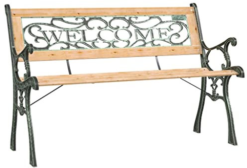 vidaXL Garden Bench, 122 cm, Solid Firwood and Wrought Iron, Decorative PVC Backrest, Outdoor Patio Furniture, Brown