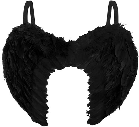 Engelsflügel Schwarz für Engel Kostüm Damen – Black Angel Federflügel für Teufel Faschingskostüme Erwachsene – Halloween Party, Cosplay Kostüm Gothic Accessoires