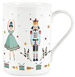 Purely Home Nutcracker Xmas Mug - Bone China Style White - Light Blue Soldiers & Ballerina Dancers Coffee/Tea Present Gift for Christmas