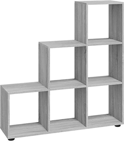 vidaXL Treppenregal, Bücherregal mit 6 Fächern, Raumtrenner Regal für Büro Wohnzimmer, Stufenregal Raumteiler, Modern, Grau Sonoma Holzwerkstoff