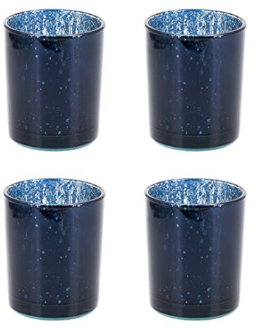 Creativery Teelichthalter Glas 6x7,2cm Set 4 Stück Teelichtgläser Windlichtglas Windlicht metallic dunkelblau Navy