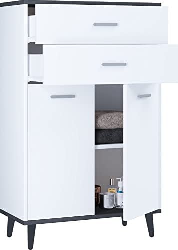 VCM Badmöbel Midischrank | Seitenschrank | Maße: H. 97 x B. 60 x T. 28 cm | 2 Schubladen | 2 Drehtüren | 2 Fächer - Landos