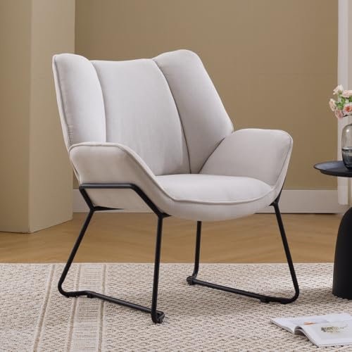 chairus Linen Armchair for Living Room Upholstered Tub Chair Single Occasional Accent Chair with Metal Legs (Beige)