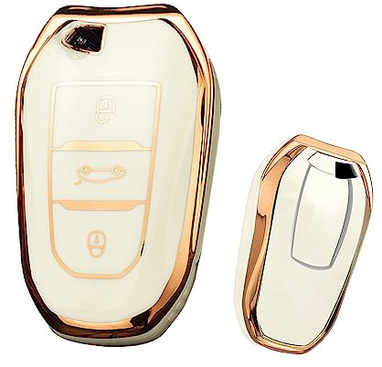 ontto Schlüsselhülle Autoschlüssel Hülle Passt für Peugeot 2008 3008 5008 308 508 für Opel Grandland X Mokka Corsa Insignia TPU Silikon Schlüsseletui Schutzhülle Schlüsselanhänger-Gold Beige