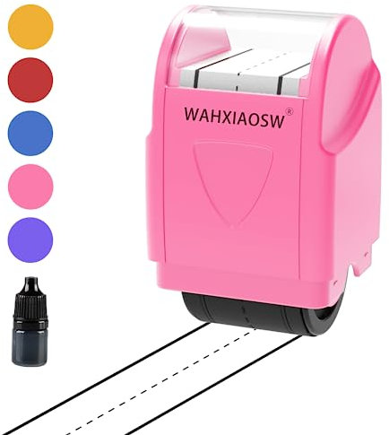 Rouleau de ligne de tampon pour écriture manuscrite, tampon auto-encreur pour enseignants, enfants, maternelle - 1 recharge d'encre incluse - Rose
