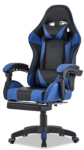 Walden Gaming Stuhl bürostuhl ergonomisch Office Chair bürostühle Gaming Chair Rückenlehne Sitzhöhe verstellbar Drehstuhl Racing Office Computer Ergonomic Video Game Chair (Blau)