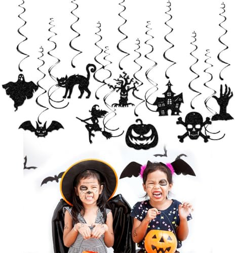 INGJIA Halloween Deko, 9 Stück Halloween Hänge Deko, Halloween Hänge Wirbel und Luftschlangen, Hängende Geister, Fledermäuse, Spinnen, Kürbis, Hexe, Dekoration für Halloween Drinnen und Draußen