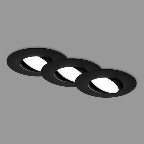 BRILONER - 3er Set LED Einbaustrahler 230V, LED Strahler Badezimmer IP65, Deckenstrahler stufenlos dimmbar, Spots, Deckenspots, Badezimmerlampe, Schwarz, 90x45 mm (DxH)