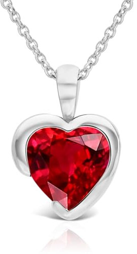 Planetys - Halskette in Herzform aus 9 Karat (375/1000) Weißgold und natürlichem Rubin – Länge 42 – 45 cm, Weißes Gold, Rubin
