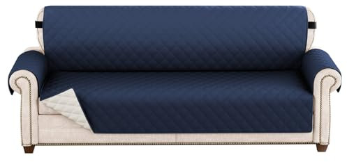 Sofa Überzug 1 2 3 4 Sitzer, Wasserdicht Sofabezug, Sessel Überzug, Sofaschoner rutschfest, Wende Sofa Cover,Sofaschutz Mit Gummiband für Hunde, Haustiere, Kinder (Navy Blau,3 Sitzer)