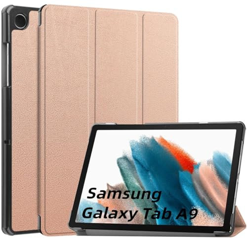 Wigento Für Samsung Galaxy Tab A9 3folt Wake UP Smart Standfunktion Cover Rose Gold Tablet Tasche Etuis Hülle