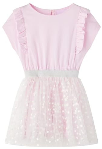 vidaXL Robe pour Filles Volants, Vêtement à Manches Courtes pour Filles, Robe à Bouton pour Tout-Petits 1,5-2 Ans, Imprimé Cœurs Brillants Rose Clair 92
