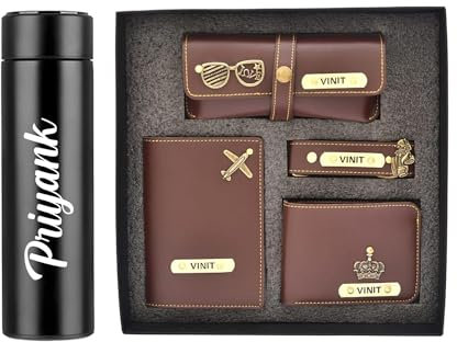 YOUR GIFT STUDIO Personalisiertes Leder-Geschenk-Set für Herren, personalisierbar, Geburtstagsgeschenk für Männer, Bruder, Vater, Ehemann mit Namensgravur, personalisierter Geschenkkorb für Männer