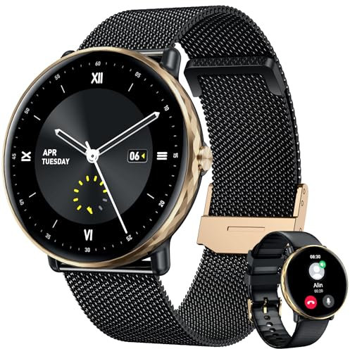 Smartwatch Fitnessuhr Wasserdicht Uhren mit Telefonfunktion: Damen Smart Watch Rund 1.43 Zoll AMOLED Armbanduhr mit Schlafmonitor Pulsuhr Schrittzähler Uhr 100+ Sportmodi Sportuhr für Android iOS