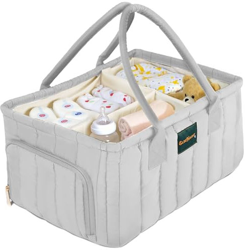 ElegHaunt Baby-Wickelkorb-Organizer, stabil, atmungsaktiv und waschbar, stilvolle Aufbewahrung, tragbar, Auto-Organizer, Kinderzimmer, Babyparty, Geschenkkarte für Neugeborene, Grau