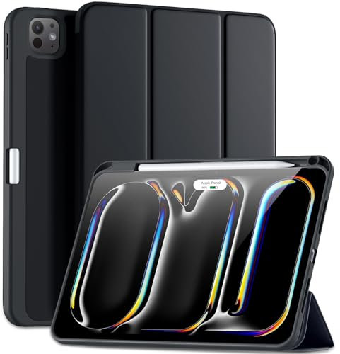 Maledan Hülle für iPad Pro 11 2024 (M4 5. Generation) mit Stifthalter, Flexible TPU Rückseite Schutzhülle Case Unterstützt Apple Pencil Pro/USB-C, Auto Schlafen/Wachen, Schwarz