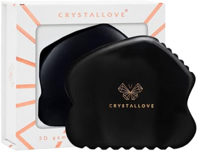 CRYSTALLOVE Gua Sha Stone - Rullo massaggiante in ossidiana nera - Guasha Board - Massaggio facciale per viso, occhi, gonfiore della pelle del viso - Massaggiatore per il viso