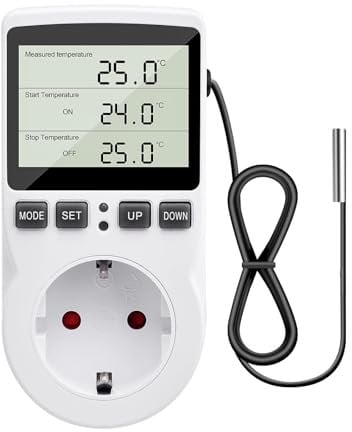 Diymore Controlador de Temperatura Enchufe 230V con Sensor Interruptor de Temperatura Enchufe de Termostato Digital Pantalla LCD para Invernadero Acuario Refrigerador Calefacción Refrigeración