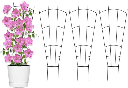 Yaocom 4 Pack 32'' Garden Trellis for Climbing Plants Outdoor Metal Trellis for Potted Plants Indoor Fan Shape Plant Support for Houseplant Flower Ivy Vine