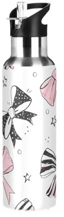 Bowknot - Botella de agua infantil con tapa con pajilla, termo de acero inoxidable con aislamiento para niños y niñas, gimnasio, deportes, 600 ml