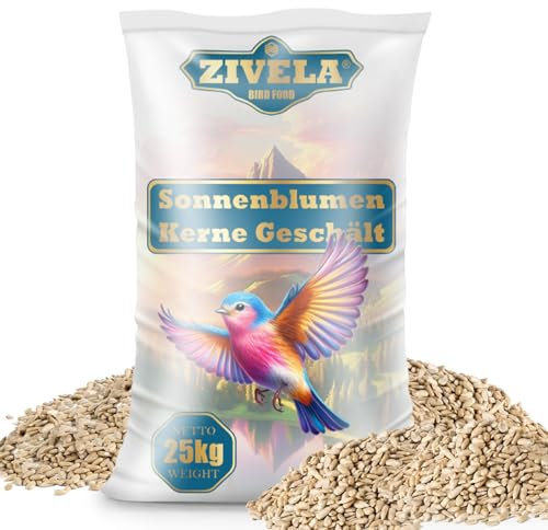 25 kg de graines de tournesol pelées | Idéal pour les jeunes animaux | Nourriture pour oiseaux sauvages toute l'année | 25 kg de graines de tournesol sans bol Nourriture pour oiseaux sauvages