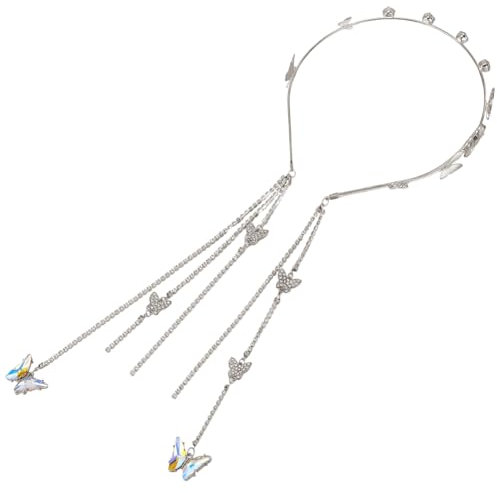 GORGECRAFT Serre Tête Papillon en Platine pour Mariage Élégant Brillant avec Pompon en Cristal Chaîne de Tête Serre Tête Vintage Strass avec Perle en Plastique ABS pour Fête d'anniversaire Femme