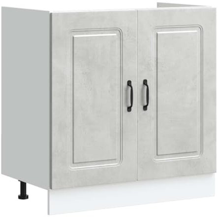 vidaXL Meuble Bas pour évier Kalmar Gris béton Bois ingénierie, Meuble Bas de Cuisine, Meuble Bas de Cuisine avec Porte