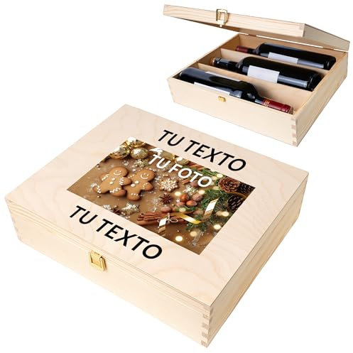 Creative Deco Personalisiert Geschenke Wunschtext + Foto Weinkiste | Fotogeschenke Holzkiste | Dein Eigenes Bild Individuelles Geschenk | Geschenkbox Für Frauen, Männer | Weinbox für 3 Flaschen