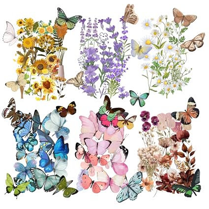 Transparente Blumen- und Schmetterlingsaufkleber für Scrapbooking, Journaling - Vintage klare Blumen-Aufkleber, wasserdichte Vinyl-Natur-Aufkleber - Transparent Flower Stickers