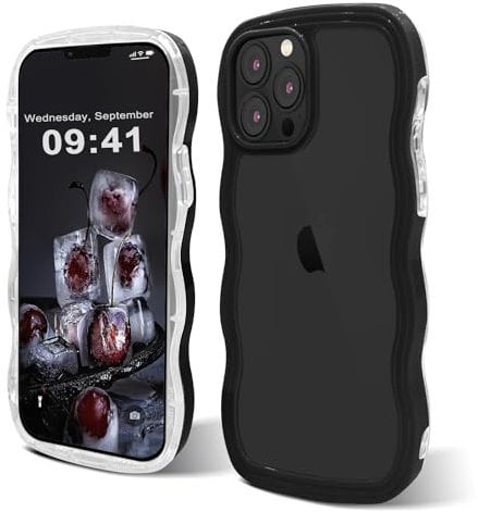 ORDA Case for iPhone 14 Pro Case,Cute Wave Frame Curly Shape for iPhone 14 Pro Phone Case Shockproof Hard PC Phone Cover for Women and Girls Compatible iPhone 14 Pro 6.1 inchs Black