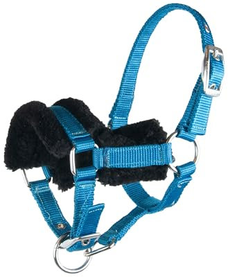 Brama West Fohlenhalfter mit Kunstfell Nylonhalfter Verstellbar - Blau - Größe MW2
