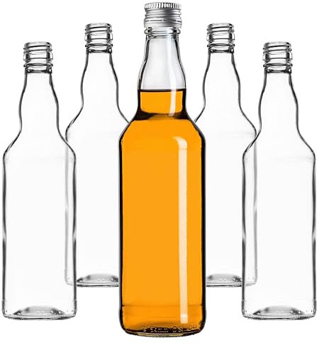 KADAX Lot de 100 bouteilles en verre à remplir - 500 ml - Bouteilles de liqueur vides avec bouchon à vis - Bouteilles pour liqueurs, spiritueux (argenté)