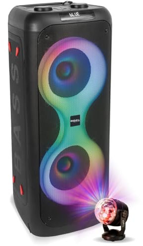 Ibiza – Pack altavoz independiente inalámbrico Bluetooth 700 W USB SD TWS Ibiza Sound COLUMBA700 – Bola Disco RGB LED efecto Astro – Sono DJ Noche