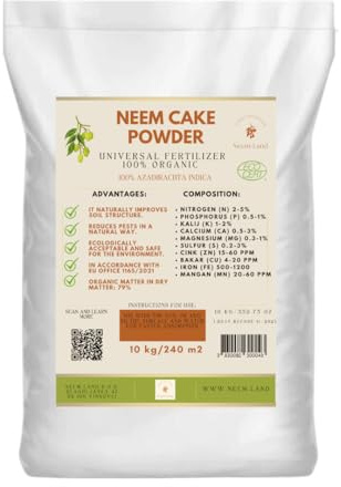 Neem Land Bio Neem Kuchen Pulver 10kg – Organischer Universaldünger für 240m² – Natürlicher Langzeitdünger für Gemüse, Obst, Kräuter, Beeren, Ackerpflanzen