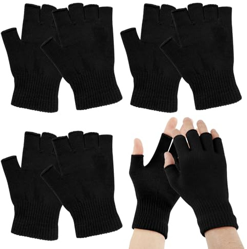 BEVTEE 4 Pairs Fingerless Gloves for Women Men, Winter Knitted Half Finger Gloves, Touchscreen Warm Stretchy Mittens, Common Size, Fit for Working, Typing, Writing, Running, Driving, Biking (Black)