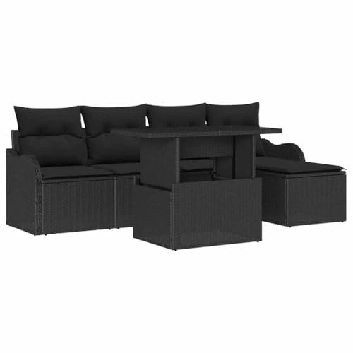 vidaXL 6-teiliges Garten-Sofa-Set in Schwarz aus Rattan – Die perfekte Wahl für deinen Outdoor-Bereich! Mit Kissen, langlebig und modular, ideal für Balkon, Couch, Lounge oder Terrasse.