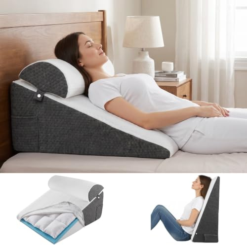 Coussin cale pour lit et canapé, 3 couches avec doux, haut en mousse mémoire, dossier, pour lecture, reflux, l'apnée du sommeil, l'augmentation du sommeil