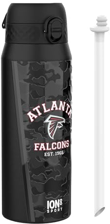 Ion8 NFL Atlanta Falcons Sports Thermal Water Bottle with Removable Straw, 750ml/24oz, Leak Proof Insulated Drinking Bottle, Easy to Open, Secure Lock, Dishwasher Safe, Flip Cover, Metal Water Bottle