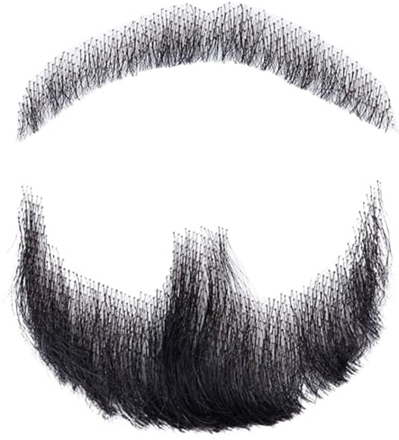 Fake Mustache Beard Human Hair Realistic Invisible Facial Hair Costume Lace Beard for Men Halloween Cosplay Party Black