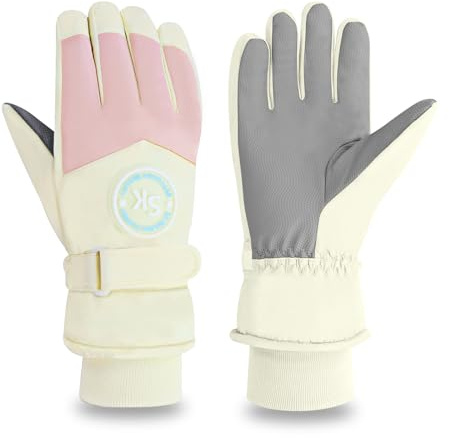 LuckyOpt Gants de ski imperméables pour femme - Gants d'hiver chauds - Antidérapants - Coupe-vent - Pour écran tactile - Pour le ski, la course, le cyclisme, les sports de plein air (rose)
