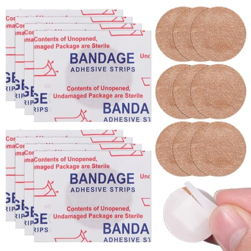 Gadpiparty 50pcs Small Round Plasters, Waterproof Fabric Adhesive Plasters, Sterile Individually Wrapped Circular for Wound Care and Joint Protection